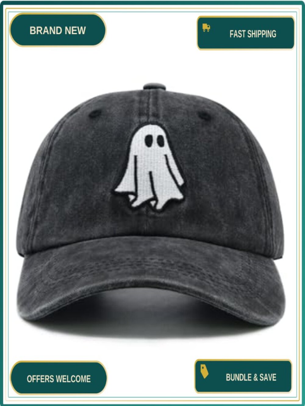 Embroidered Ghost Baseball Cap Halloween Hat Adjustable Cotton